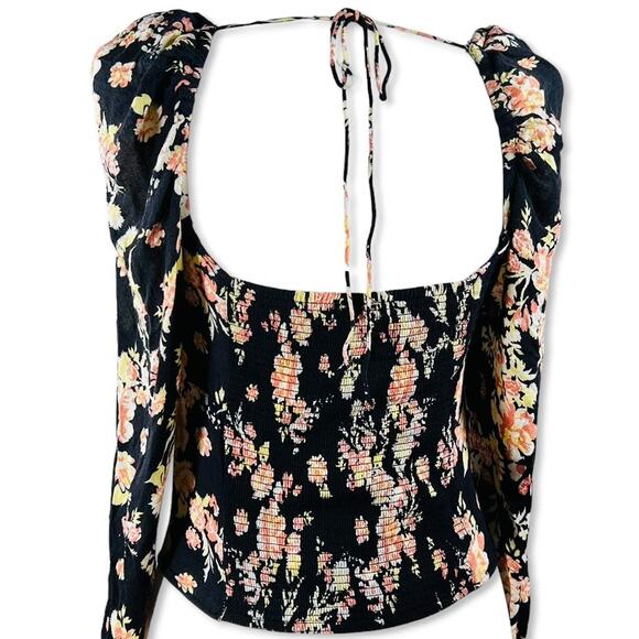 Free People Hilary Milkmaid Open Back Top Y2K Whimsigoth Coquette Black Floral L - Picture 6 of 11